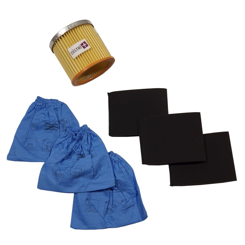 Distri+ - 1 Filtre Cartouche 3 Filtres mousse compatible (alternative pour réf d'origine 45120275) + 3 pochettes filtrantes po