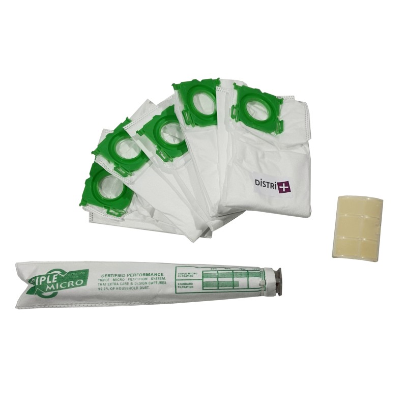 Distri+ - Lot de 2 filtres + 8 sacs microfibre compatibles pour aspirateurs SEBO X (Série)